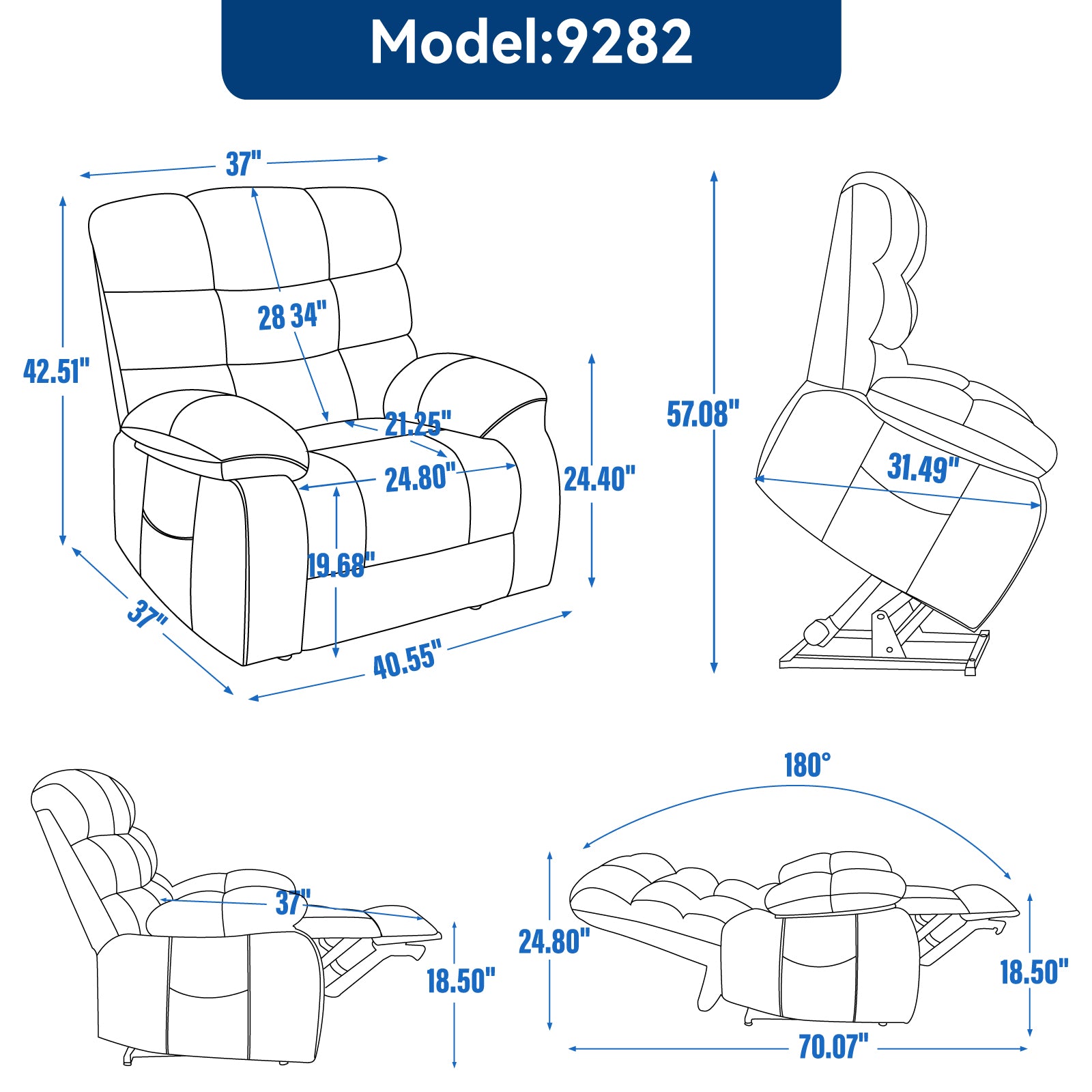 Lift Recliner Chair Heat Massage Dual Motor Infinite Position Up To 350 Lbs Large Electric Power Lift Recliners With Power Remote, Medium Firm And Heavy Duty, Grey White Metal Primary Living Space