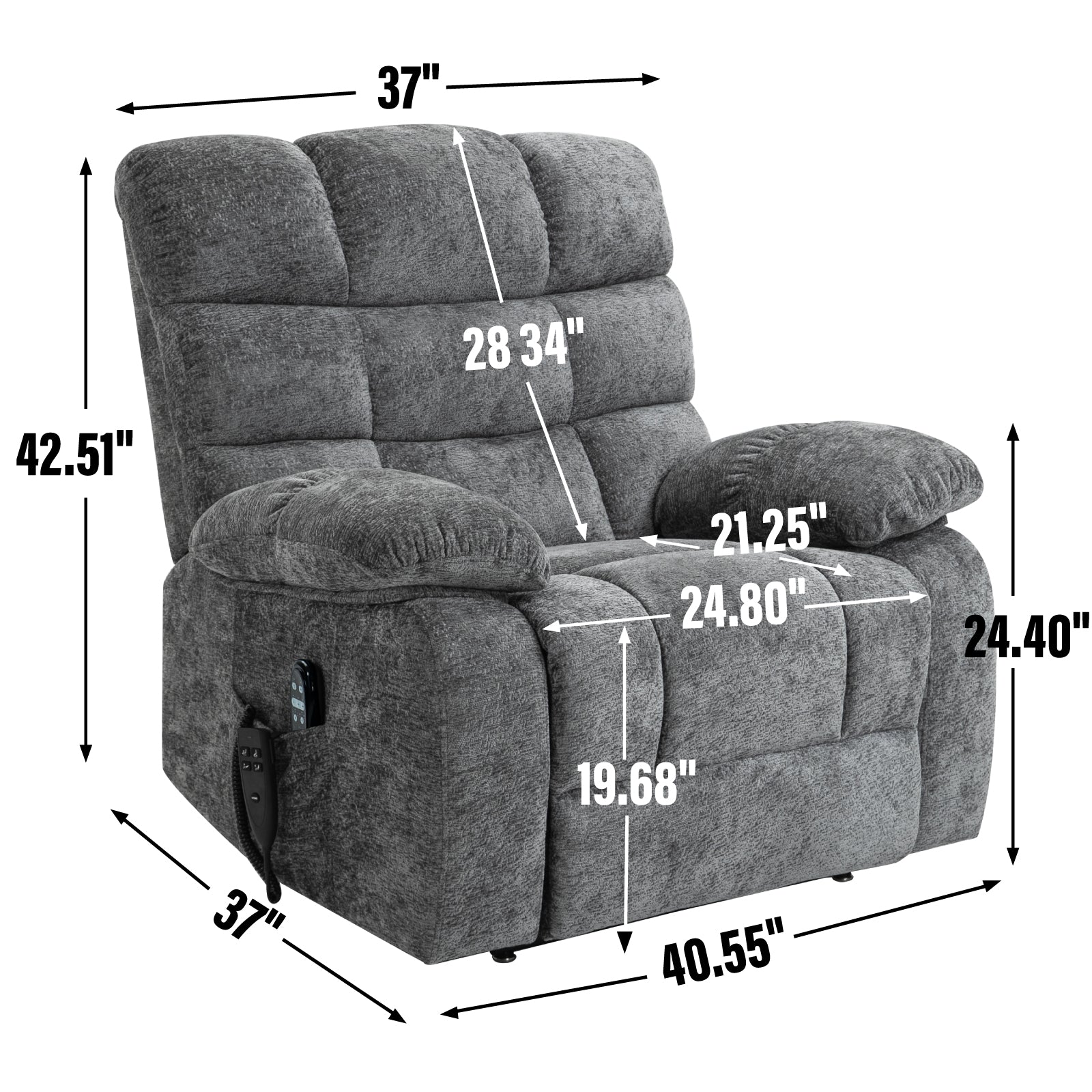 Lift Recliner Chair Heat Massage Dual Motor Infinite Position Up To 350 Lbs Large Electric Power Lift Recliners With Power Remote, Medium Firm And Heavy Duty, Grey White Metal Primary Living Space