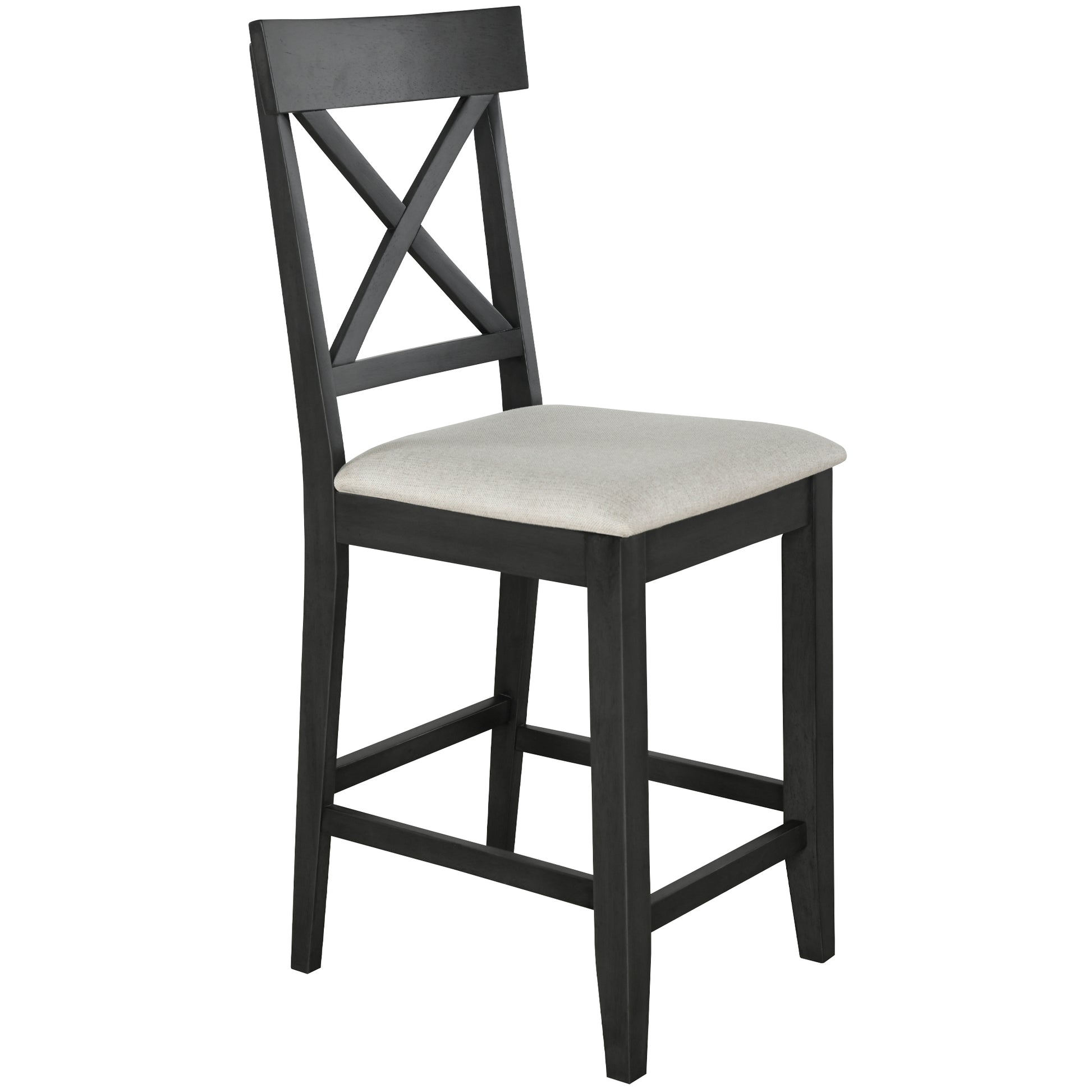 60"Lx30"W Solid Wood Farmhouse Counter Height Dining Table Set With 3 Tier Storage Shelves, Upholstered Dining Chairs For 4, 5 Piece, Gray Wood Dining Room Solid Wood Rubberwood Rectangular Dining Table With Chair Wood Wood Gray Seats 4 Farmhouse 4 Leg