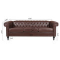 83.66 Inch Width Traditional Square Arm Removable Cushion 3 Seater Sofa Dark Brown Pu Pu