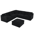 6 Seats Modular L Shaped Sectional Sofa With Ottoman,10 Pillows, Oversized Upholstered Couch W Removabled Down Filled Seat Cushion For Living Room, Chenille Black Black Chenille Wood Primary Living Space Soft Pillow Back Eucalyptus Square Arms Foam