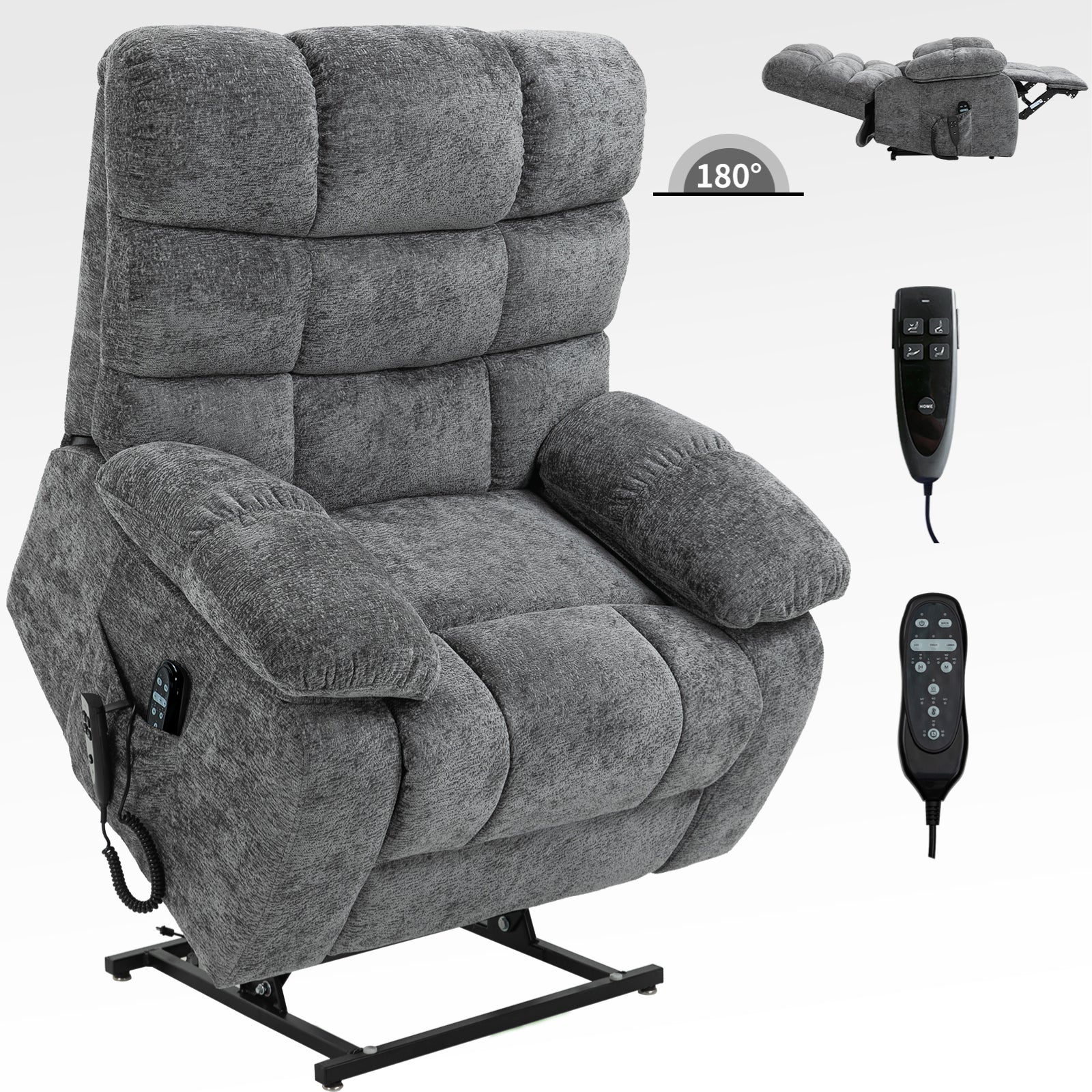 Lift Recliner Chair Heat Massage Dual Motor Infinite Position Up To 350 Lbs Large Electric Power Lift Recliners With Power Remote, Medium Firm And Heavy Duty, Grey White Metal Primary Living Space