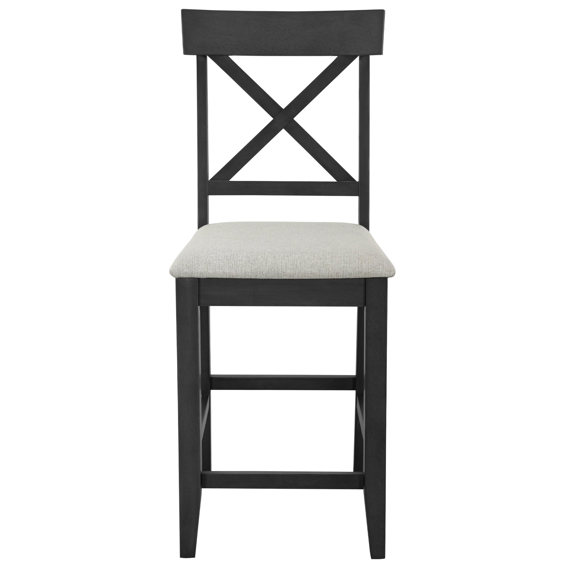 60"Lx30"W Solid Wood Farmhouse Counter Height Dining Table Set With 3 Tier Storage Shelves, Upholstered Dining Chairs For 4, 5 Piece, Gray Wood Dining Room Solid Wood Rubberwood Rectangular Dining Table With Chair Wood Wood Gray Seats 4 Farmhouse 4 Leg