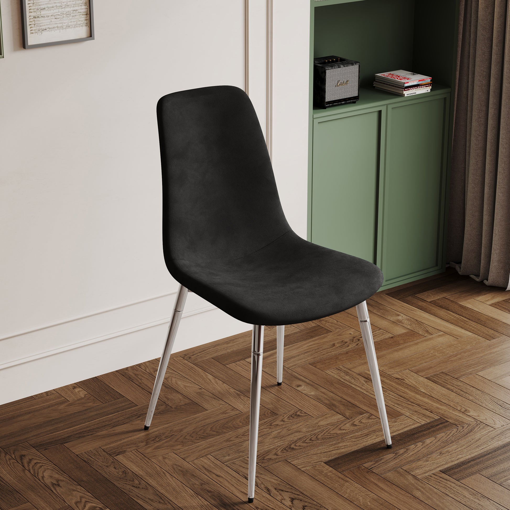 Dining Table Set Of 5, 0.32" Thick Tempered Glass Top Dining Table With Metal Legs And Four Fabric Dining Chairs, Table Size: 51.18" L X 31.50" W X 29.53" H Silver Tempered Glass