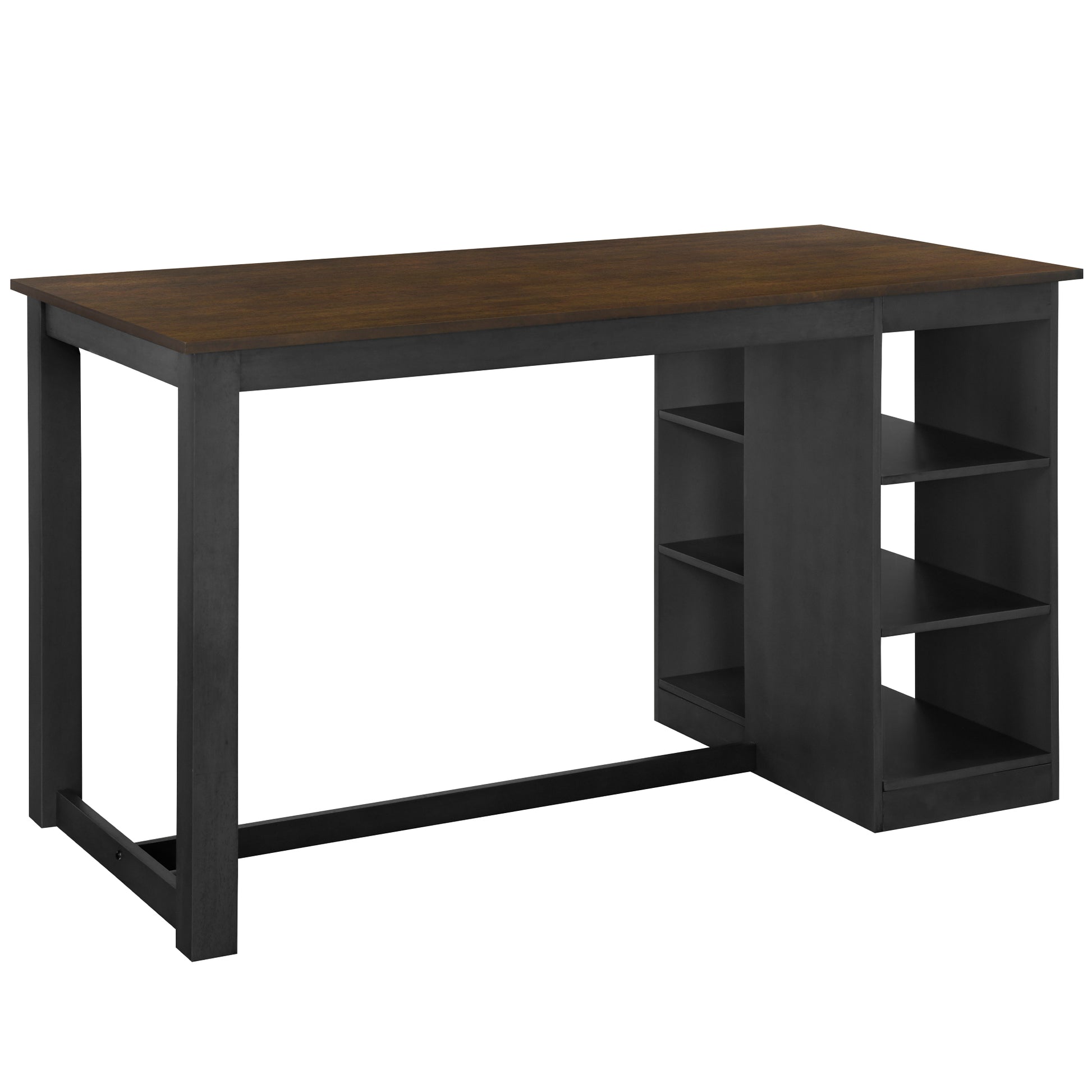 60"Lx30"W Solid Wood Farmhouse Counter Height Dining Table Set With 3 Tier Storage Shelves, Upholstered Dining Chairs For 4, 5 Piece, Gray Wood Dining Room Solid Wood Rubberwood Rectangular Dining Table With Chair Wood Wood Gray Seats 4 Farmhouse 4 Leg