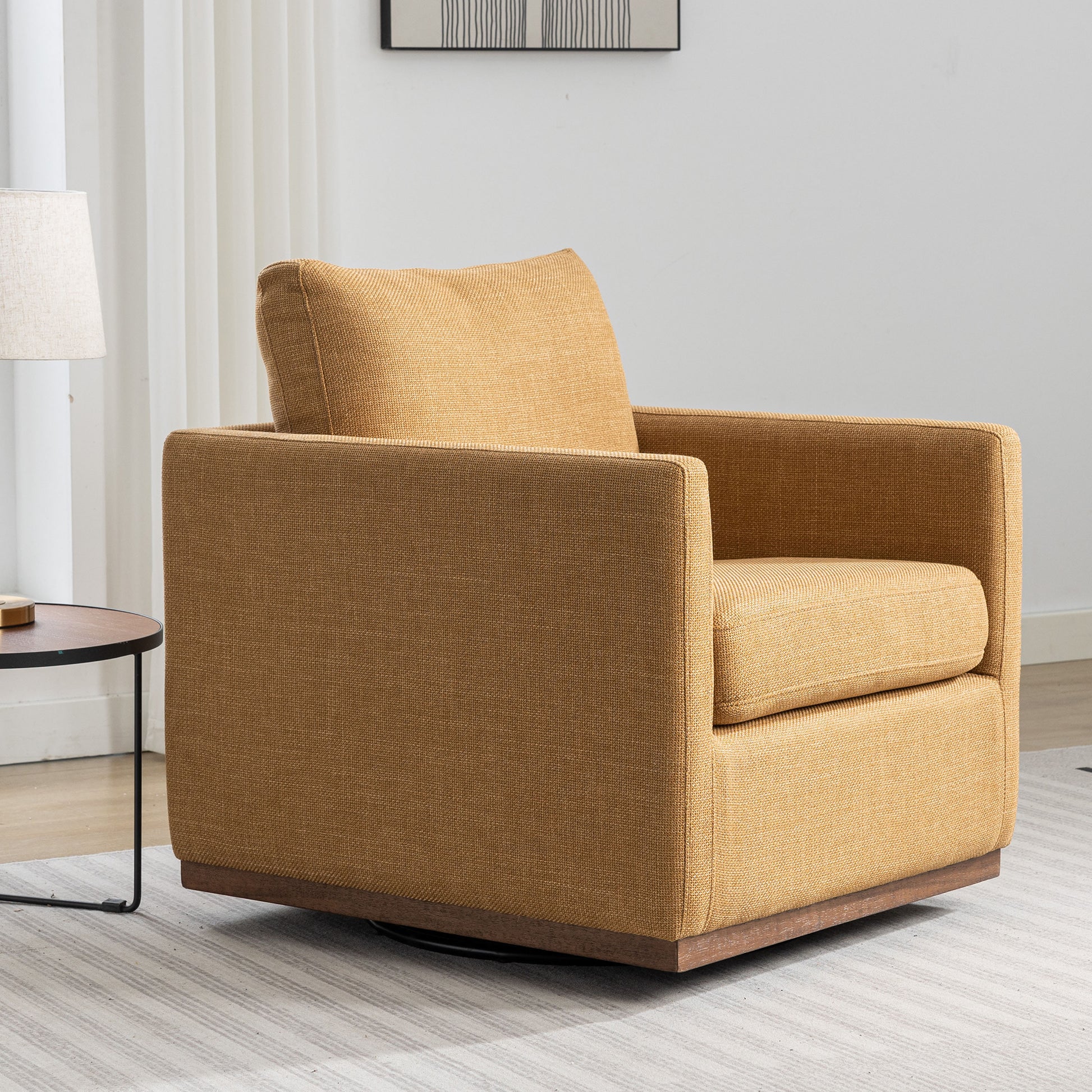 Mid Century Modern Swivel Accent Chair Armchair For Living Room, Bedroom, Guest Room, Office, Mustard Yellow 1 Mustard Yellow Linen