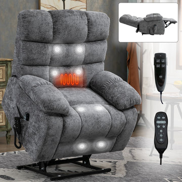Lift Recliner Chair Heat Massage Dual Motor Infinite Position Up To 350 Lbs Large Electric Power Lift Recliners With Power Remote, Medium Firm And Heavy Duty, Grey White Metal Primary Living Space