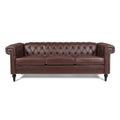 83.66 Inch Width Traditional Square Arm Removable Cushion 3 Seater Sofa Dark Brown Pu Pu