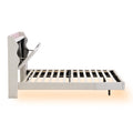 Full Size Upholstery Platform Bed Frame With Led Light Strips,Headboard Storage Space And Two Usb Charging Deisgn,Beige Beige Upholstered