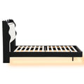 Twin Size Upholstery Platform Bed Frame With Led Light Strips,Headboard Storage Space And Two Usb Charging Deisgn,Black Black Upholstered