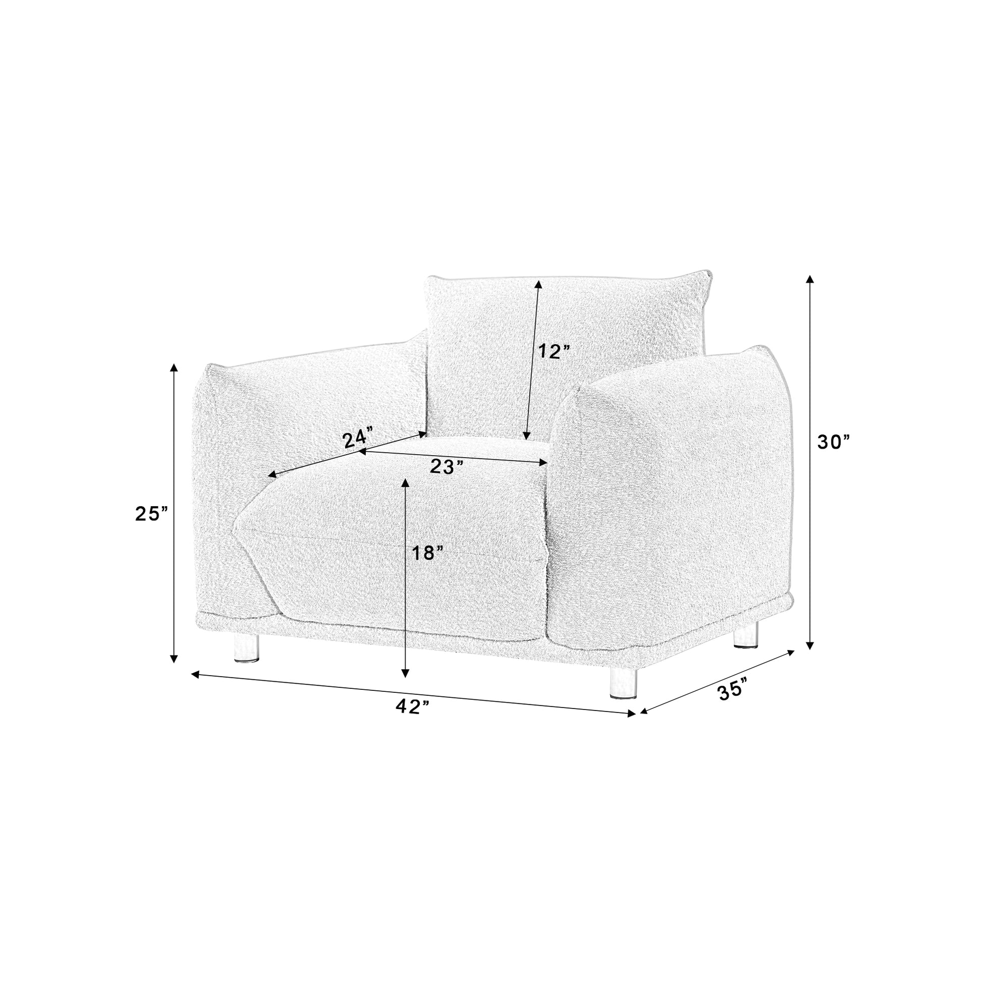 Fabric Accent Cotton Linen Chair Single Sofa 42"W Accent Chair For Bedroom Living Room Apartment, Light Grey Light Gray Cotton Linen 1 Seat