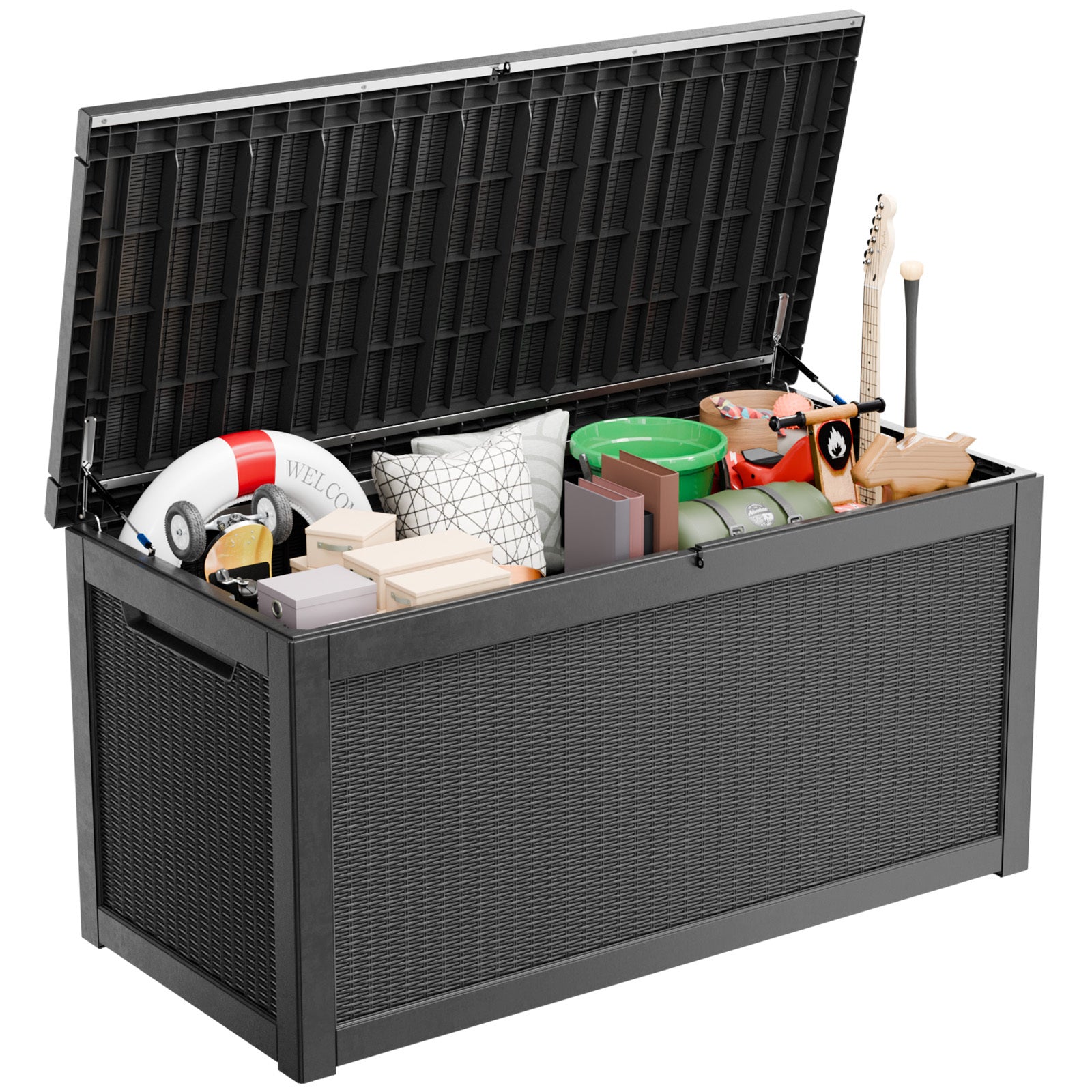 260 Gallon Deck Box, Waterproof Resin Large Outdoor Storgae Box For Patio Furniture, Patio Cushions, Gardening Tools, Pool And Sports Supplies, Lockable Black No Complete Patio Set Black Water Resistant Frame Garden & Outdoor Classic Complete Patio Sets