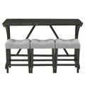 Bar Table Set With Power Outlet, Bar Table And Chairs Set, 4 Piece Dining Table Set, Industrial Breakfast Table Set, For Living Room, Dining Room, Game Room Grey Black Solid Wood Mdf