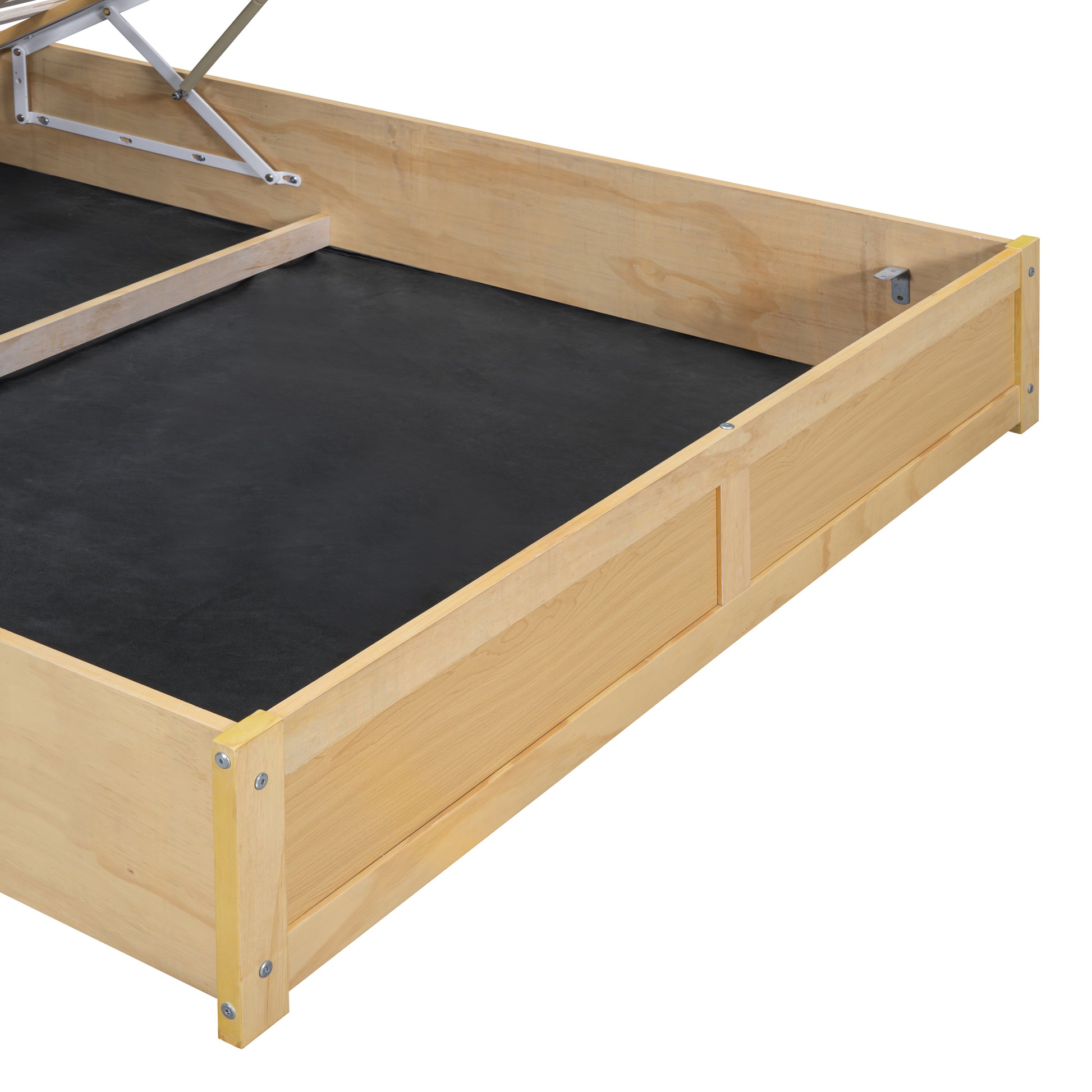 Queen Size Tufted Upholstered Platform Bed With Storage Headboard And Hydraulic Storage System, Modern Pu Storage Bed With Motion Activated Night Lights And Usb Charger,Natural Natural Wood