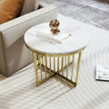 Modern Round Nesting Coffee Table Set 2 Piece White & Marbling Top Gold Base White Mdf