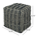 Walle Fabric Square Pouf, Blue And Teal Teal Blue Fabric