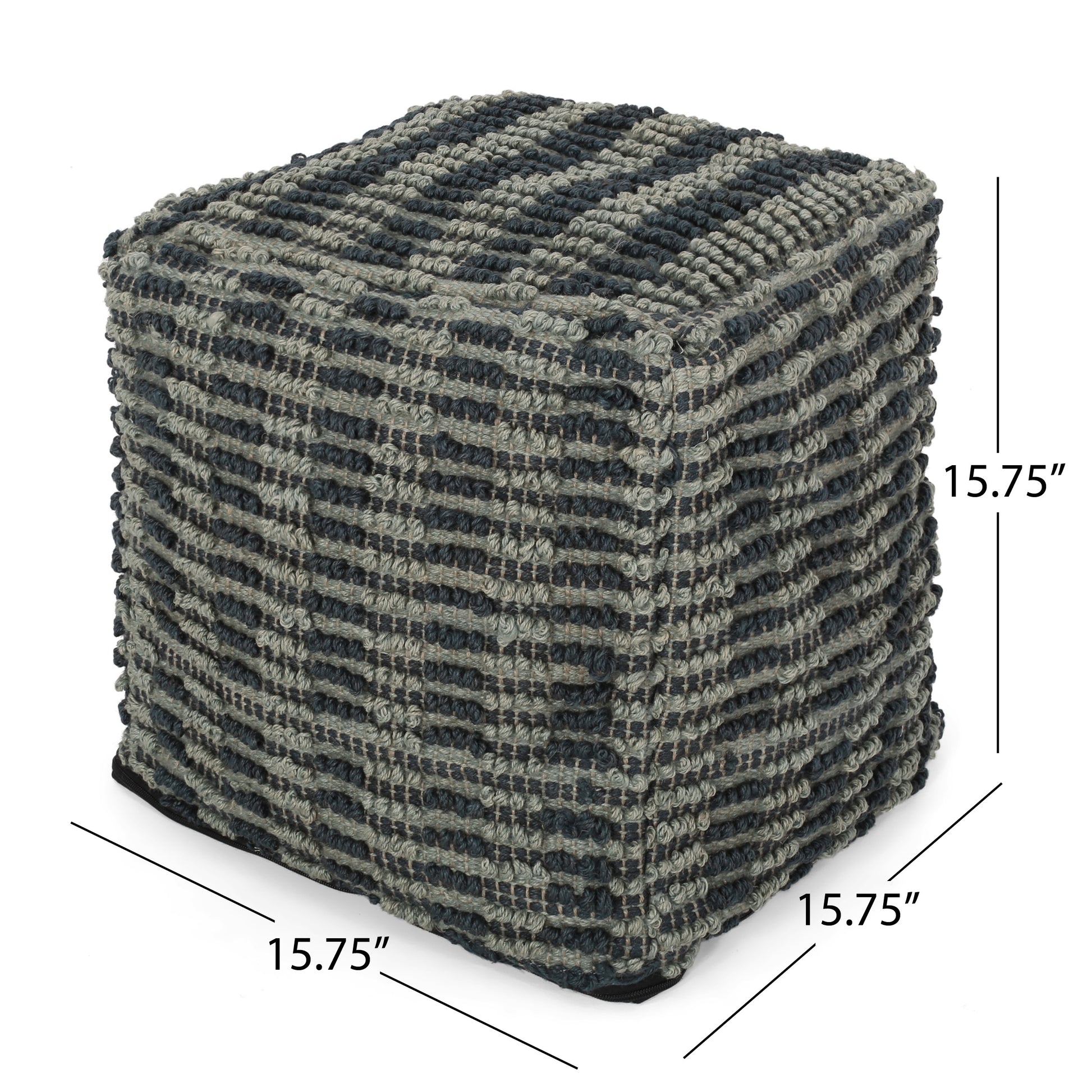 Walle Fabric Square Pouf, Blue And Teal Teal Blue Fabric