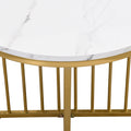 Modern Round Nesting Coffee Table Set 2 Piece White & Marbling Top Gold Base White Mdf