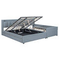 Queen Size & Twin Xl Size Upholstered Platform Bed, Mother & Child Bed With Hydraulic Storage System, Drawer Box, Bedhead Storage Shelf And Two Pairs Of Sockets & Usb Ports, Pu Leather, Gray Gray Pu Leather