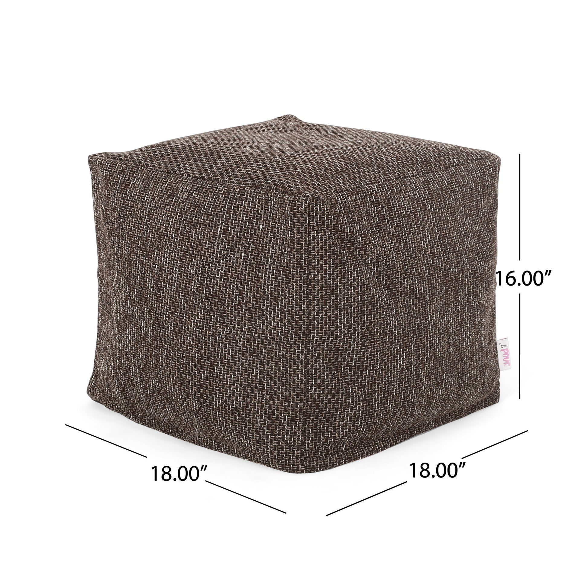 Naima Contemporary Fabric Square Pouf, Dark Brown Dark Brown Fabric