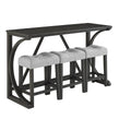 Bar Table Set With Power Outlet, Bar Table And Chairs Set, 4 Piece Dining Table Set, Industrial Breakfast Table Set, For Living Room, Dining Room, Game Room Grey Black Solid Wood Mdf