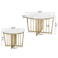 Modern Round Nesting Coffee Table Set 2 Piece White & Marbling Top Gold Base White Mdf