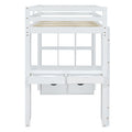 Full Size Loft Bed With Large Shelves, Writing Desk And Led Light, White White Solid Wood Mdf