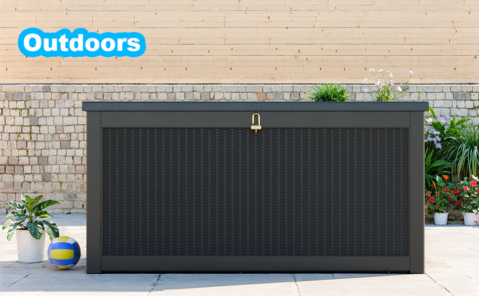 260 Gallon Deck Box, Waterproof Resin Large Outdoor Storgae Box For Patio Furniture, Patio Cushions, Gardening Tools, Pool And Sports Supplies, Lockable Black No Complete Patio Set Black Water Resistant Frame Garden & Outdoor Classic Complete Patio Sets