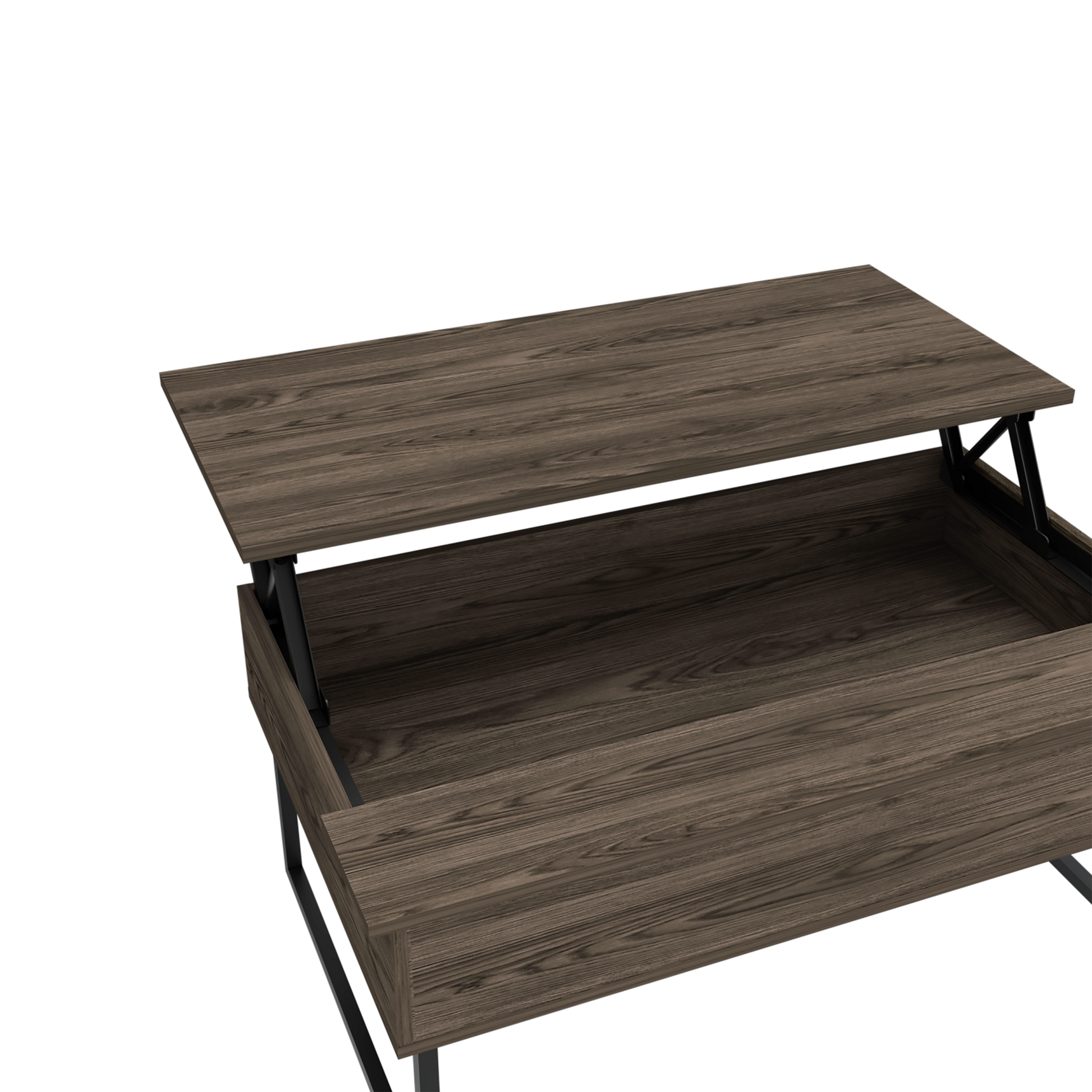 Viena Lift Top Coffee Table, Flexible Shelf, Two Legsdark Walnut Brown Particle Board Particle Board