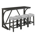Bar Table Set With Power Outlet, Bar Table And Chairs Set, 4 Piece Dining Table Set, Industrial Breakfast Table Set, For Living Room, Dining Room, Game Room Grey Black Solid Wood Mdf