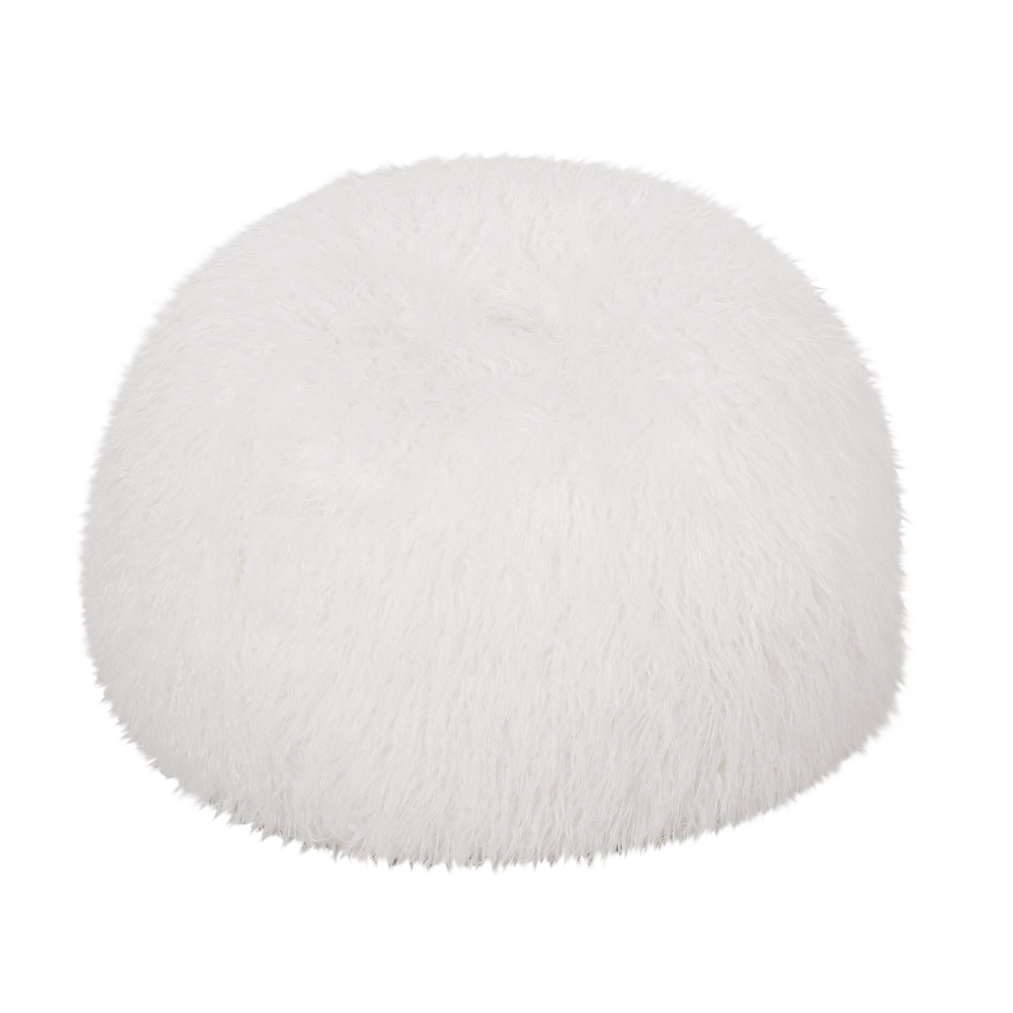 Mandana 3 Foot Rounded Faux Fur Bean Bag, White White Faux Fur