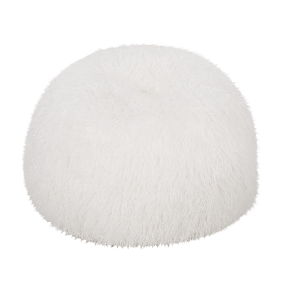 Mandana 3 Foot Rounded Faux Fur Bean Bag, White White Faux Fur
