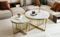Modern Round Nesting Coffee Table Set 2 Piece White & Marbling Top Gold Base White Mdf