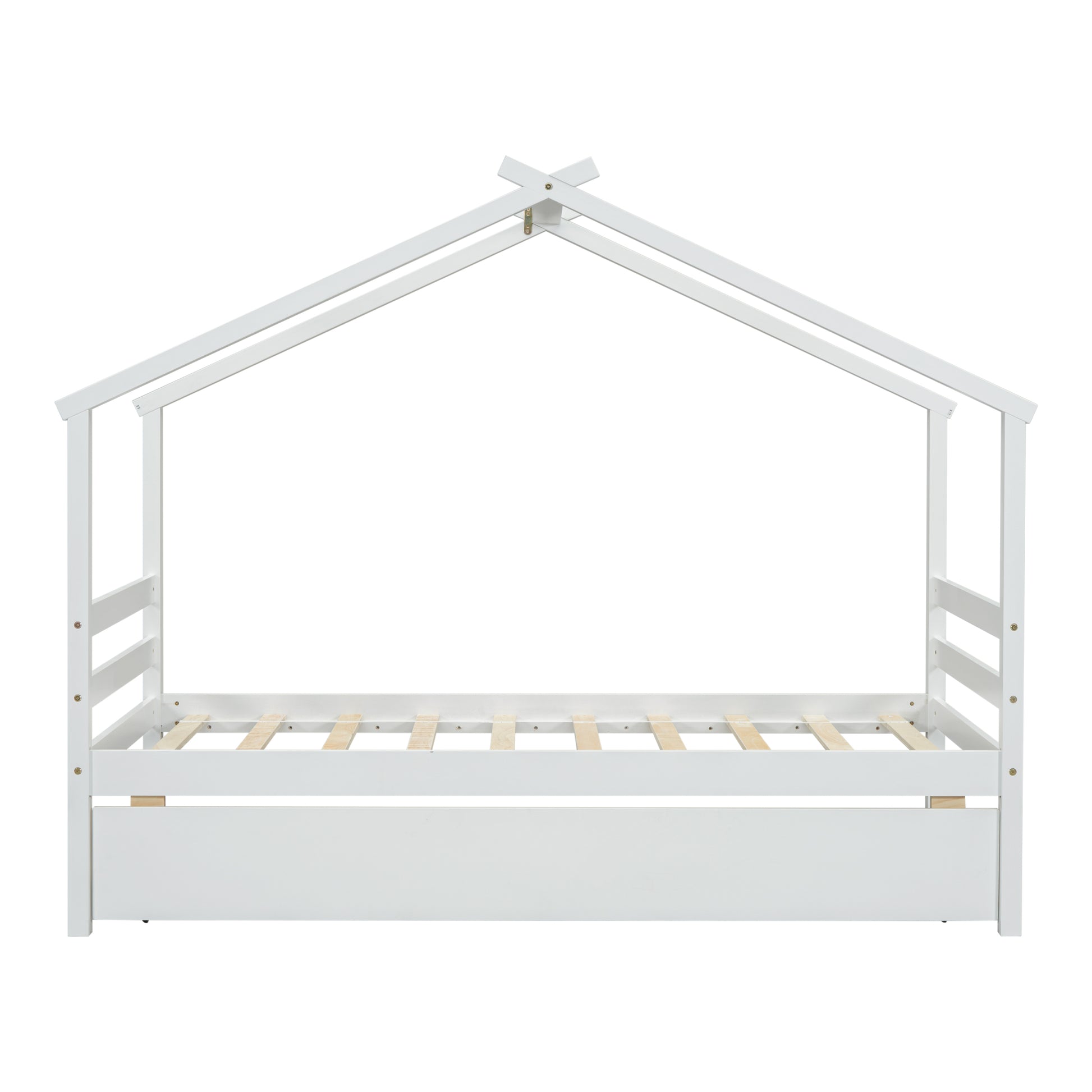 Twin Size House Shaped Bed With Trundle,White Twin White Wood Bedroom American Design Pine Bed Frame Pine