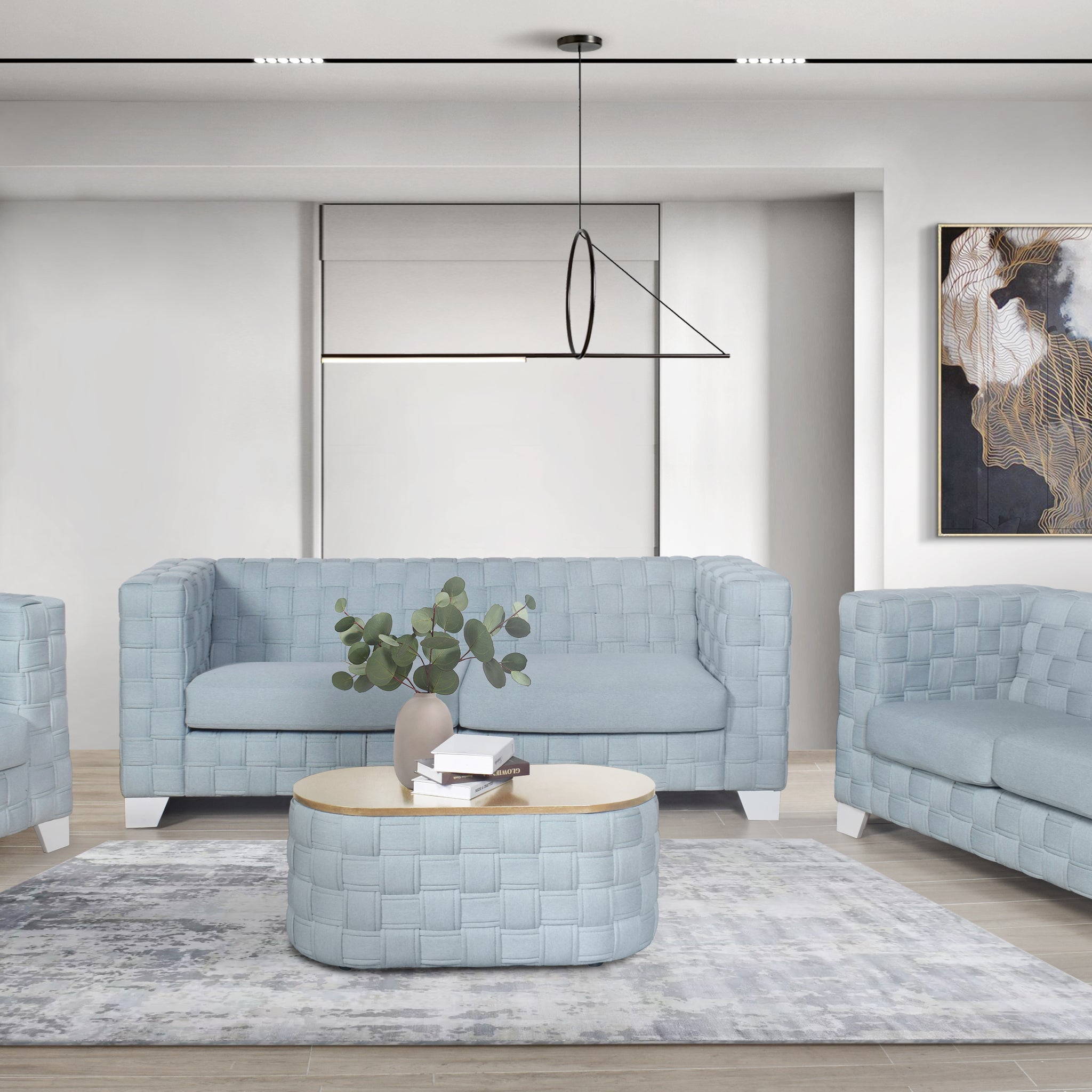 Saree Sofa, Light Teal Chenille & White Finish Lv02346 Light Blue Chenille