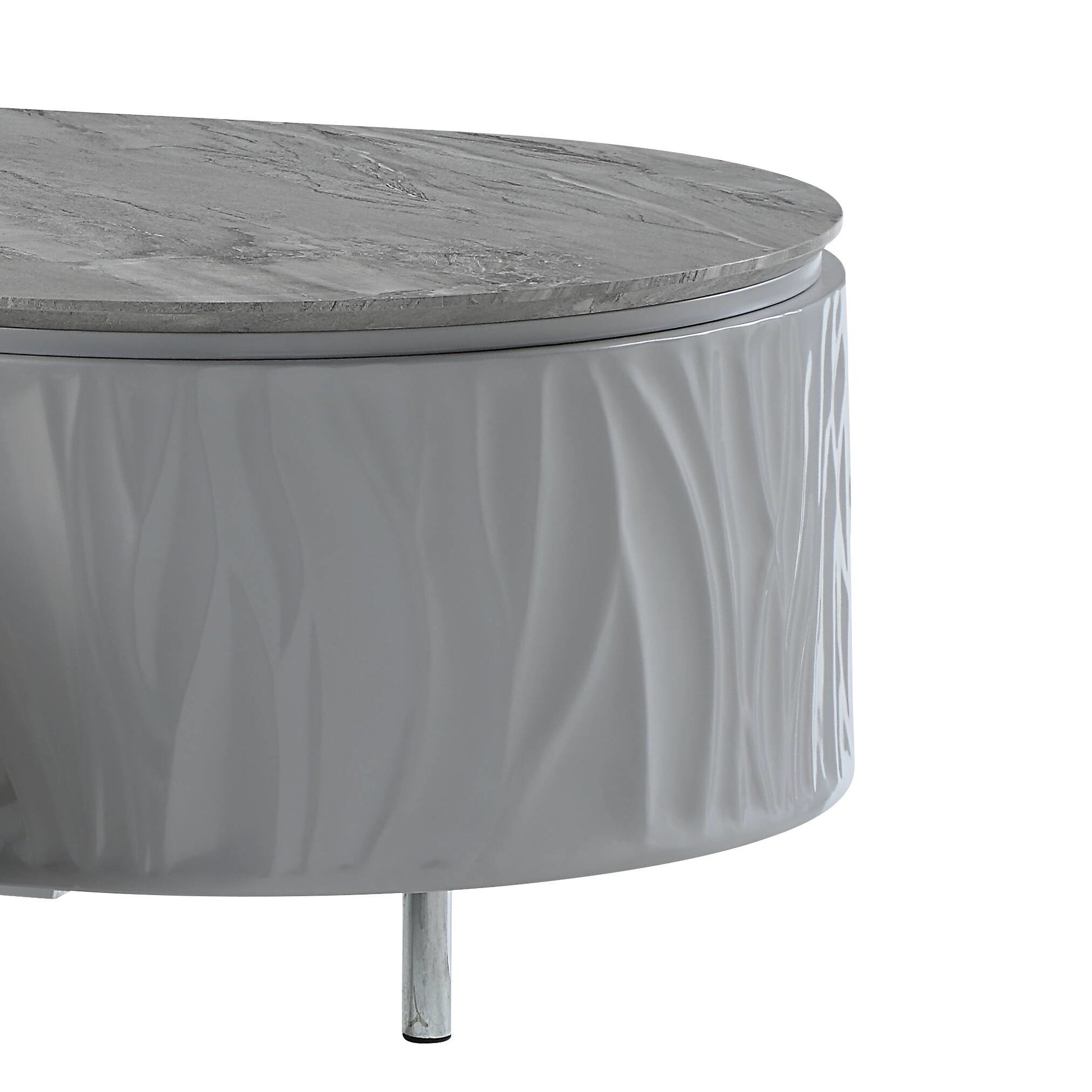 Yukino Coffee Table, Gray High Gloss & Chrome Finish Lv02411 Gray Metal & Wood