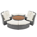 Patio 5 Piece Round Rattan Sectional Sofa Set All Weather Pe Wicker Sunbed Daybed With Round Liftable Table And Washable Cushions For Outdoor Backyard Poolside, Beige Yes Deep Seating Beige Water Resistant Frame Water Resistant Cushion Garden & Outdoor