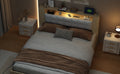 Queen Size Tufted Upholstered Platform Bed With Storage Headboard And Hydraulic Storage System, Modern Pu Storage Bed With Motion Activated Night Lights And Usb Charger,Natural Natural Wood