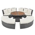 Patio 5 Piece Round Rattan Sectional Sofa Set All Weather Pe Wicker Sunbed Daybed With Round Liftable Table And Washable Cushions For Outdoor Backyard Poolside, Beige Yes Deep Seating Beige Water Resistant Frame Water Resistant Cushion Garden & Outdoor