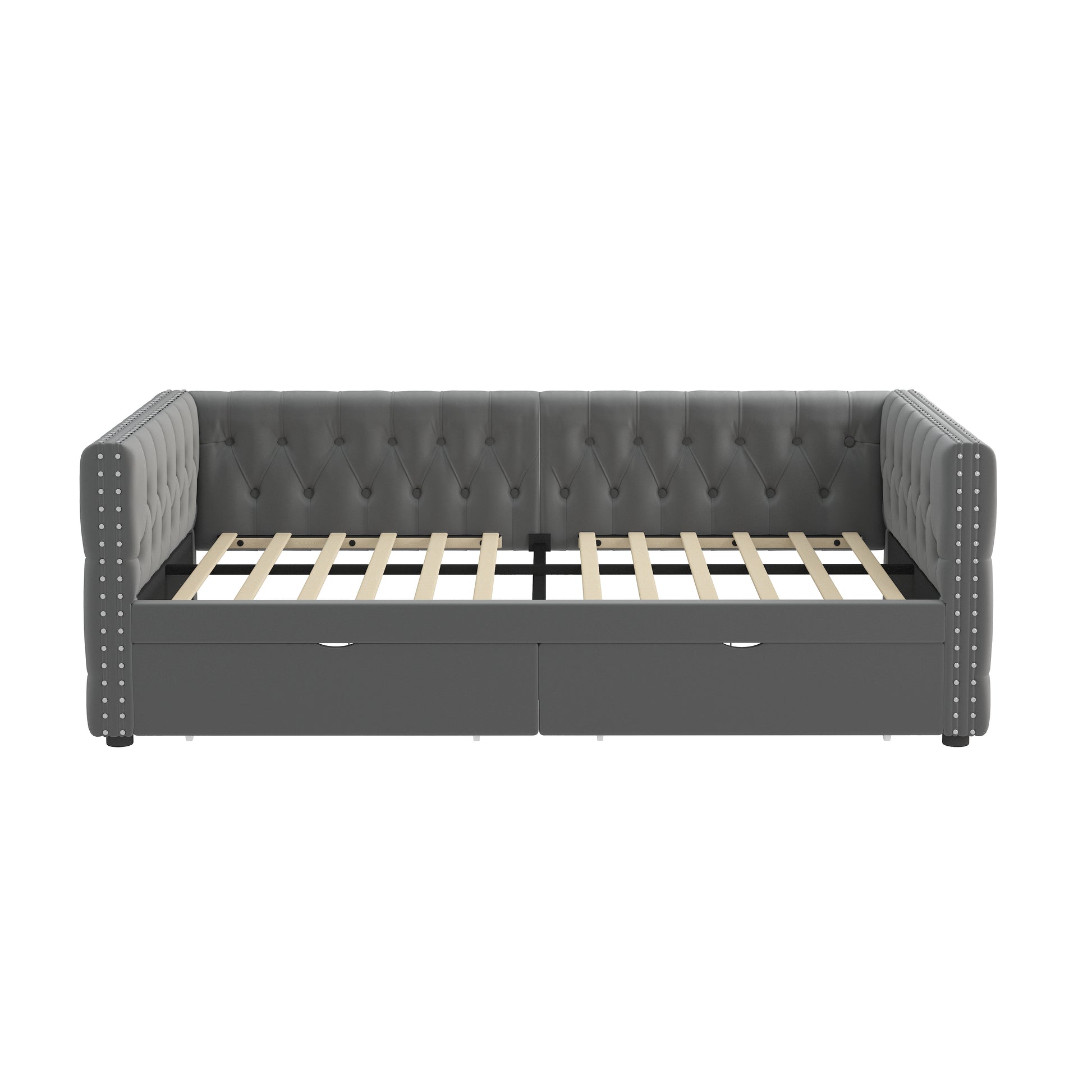 Twin Size Daybed With Drawers Upholstered Tufted Sofa Bed, With Button On Back And Copper Nail On Waved Shape Arms, Velvet 79.5"X41.5"X26.5" Twin Grey Velvet