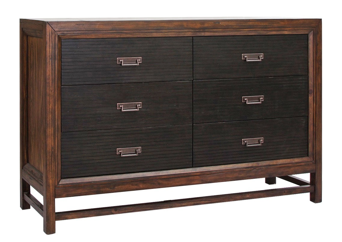 Branson 6 Drawer Dresser, No Assembly Required, Two Tone Finish Brown Brown Bedroom American Design,Transitional Pine Pine