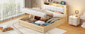 Queen Size Tufted Upholstered Platform Bed With Storage Headboard And Hydraulic Storage System, Modern Pu Storage Bed With Motion Activated Night Lights And Usb Charger,Natural Natural Wood
