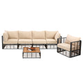Grand Patio 6 Piece Wicker Patio Furniture Set, All Weather Outdoor Conversation Set Sectional Sofa With Water Resistant Beige Thick Cushions And Coffee Table Beige Cotton Steel