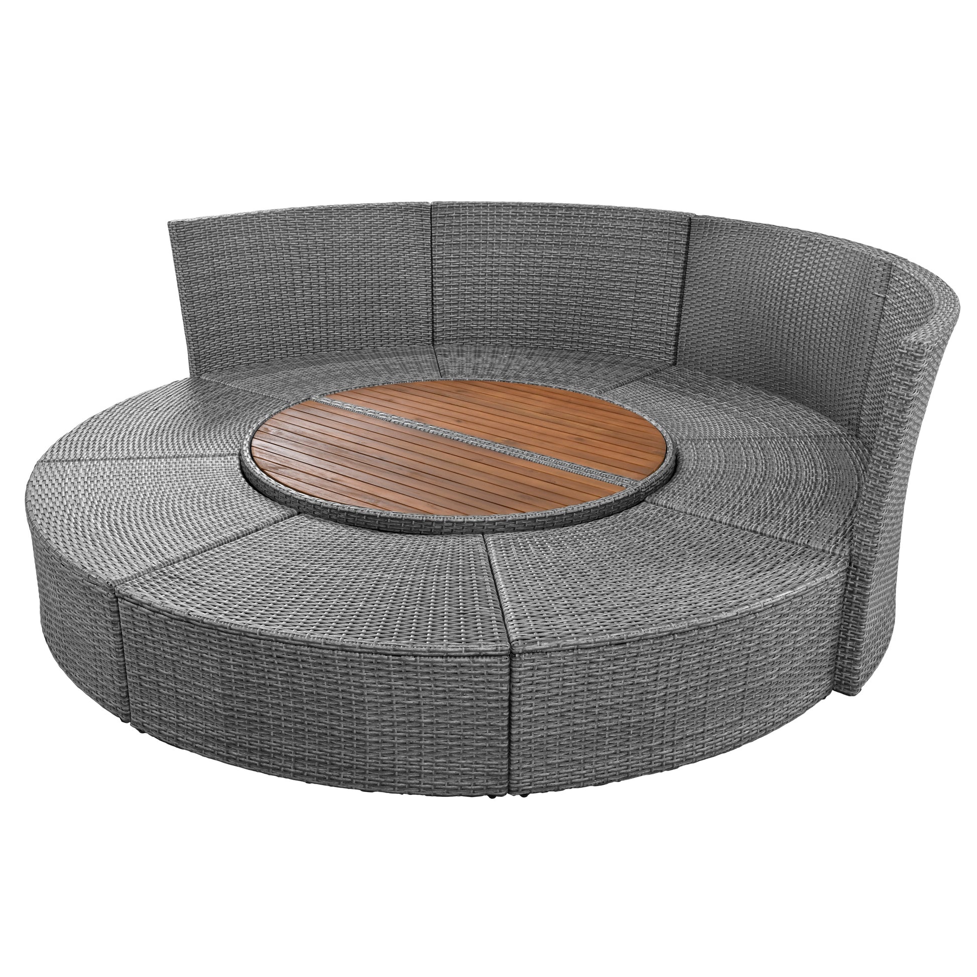 Patio 5 Piece Round Rattan Sectional Sofa Set All Weather Pe Wicker Sunbed Daybed With Round Liftable Table And Washable Cushions For Outdoor Backyard Poolside, Beige Yes Deep Seating Beige Water Resistant Frame Water Resistant Cushion Garden & Outdoor
