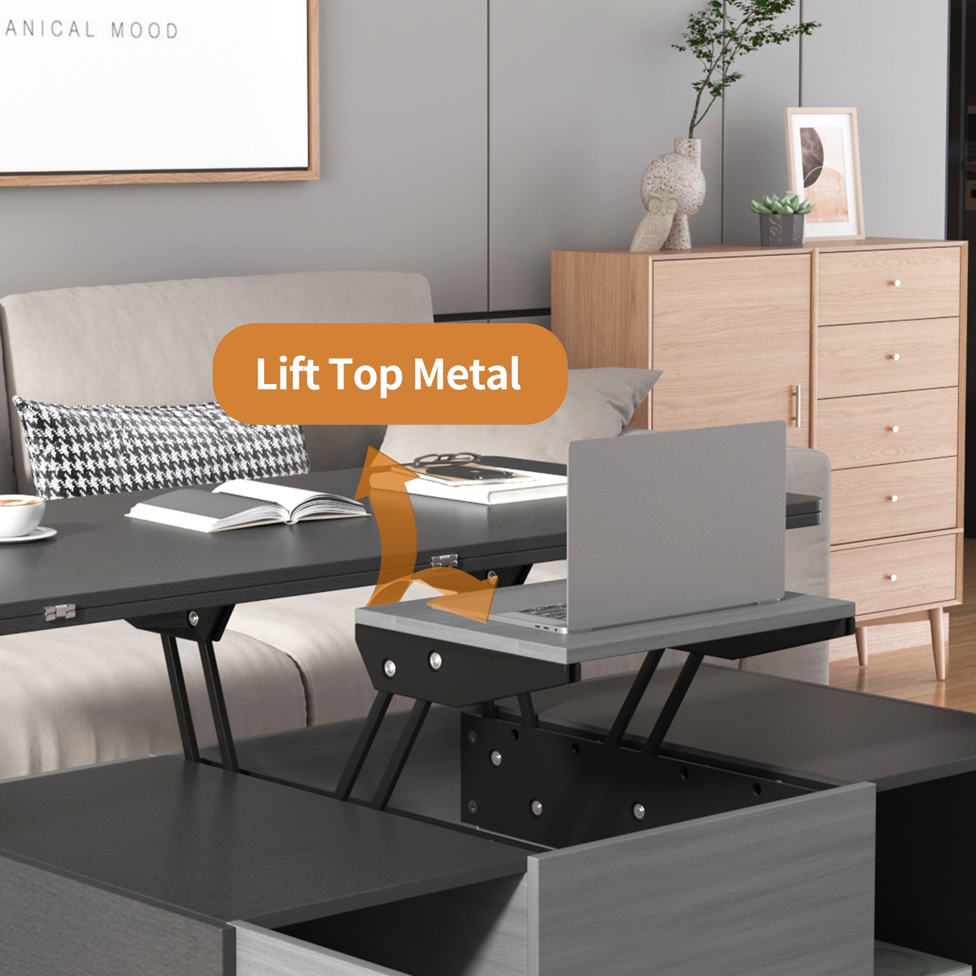 Modern Gray Multi Functional Rectangle Lift Top Coffee Table Extendable With Storage Dark Gray Mdf