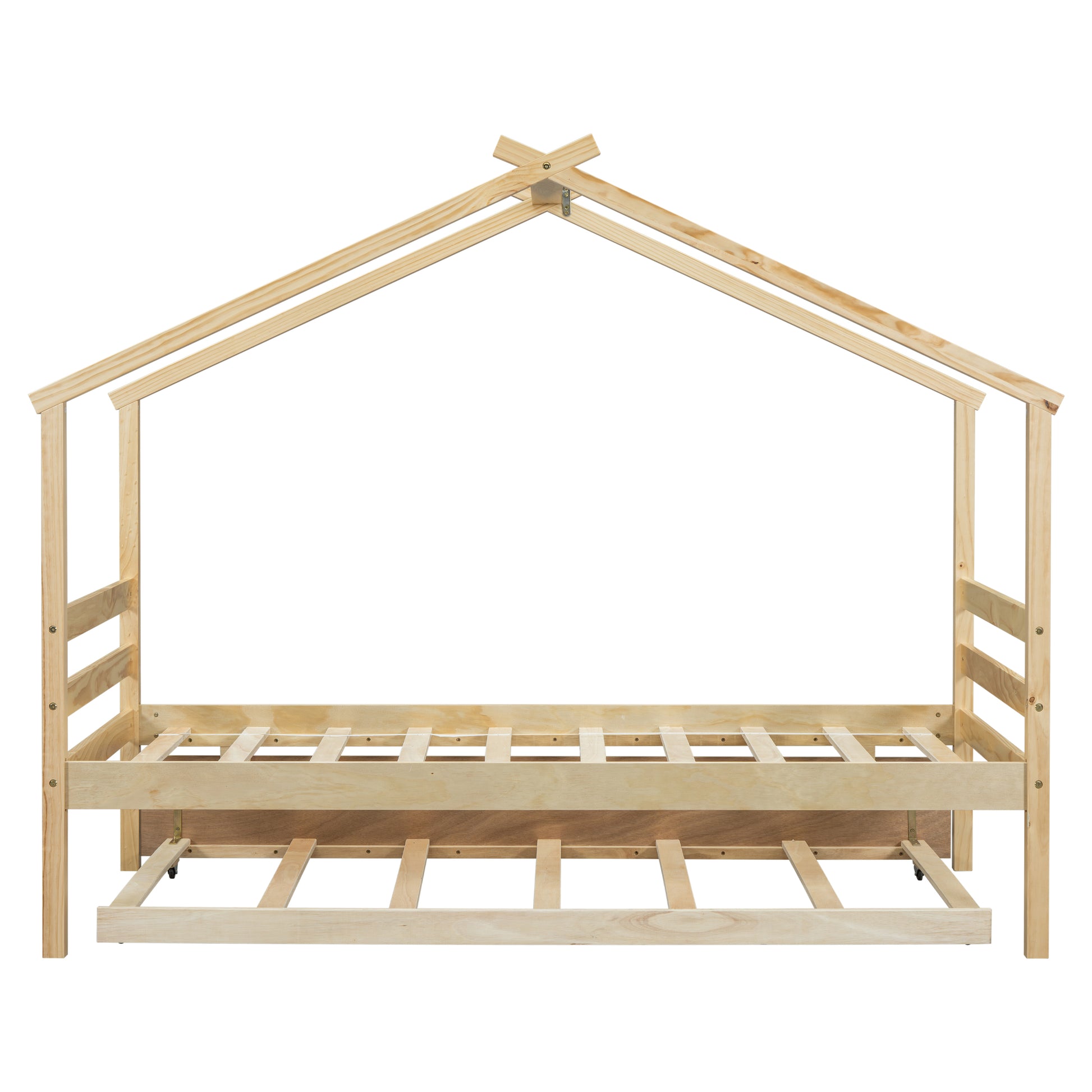 Twin Size House Shaped Bed With Trundle,Natural Twin Natural Wood Bedroom American Design Pine Bed Frame Pine