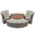 Patio 5 Piece Round Rattan Sectional Sofa Set All Weather Pe Wicker Sunbed Daybed With Round Liftable Table And Washable Cushions For Outdoor Backyard Poolside, Gray Yes Deep Seating Gray Water Resistant Frame Water Resistant Cushion Garden & Outdoor