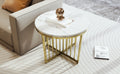 Modern Round Nesting Coffee Table Set 2 Piece White & Marbling Top Gold Base White Mdf
