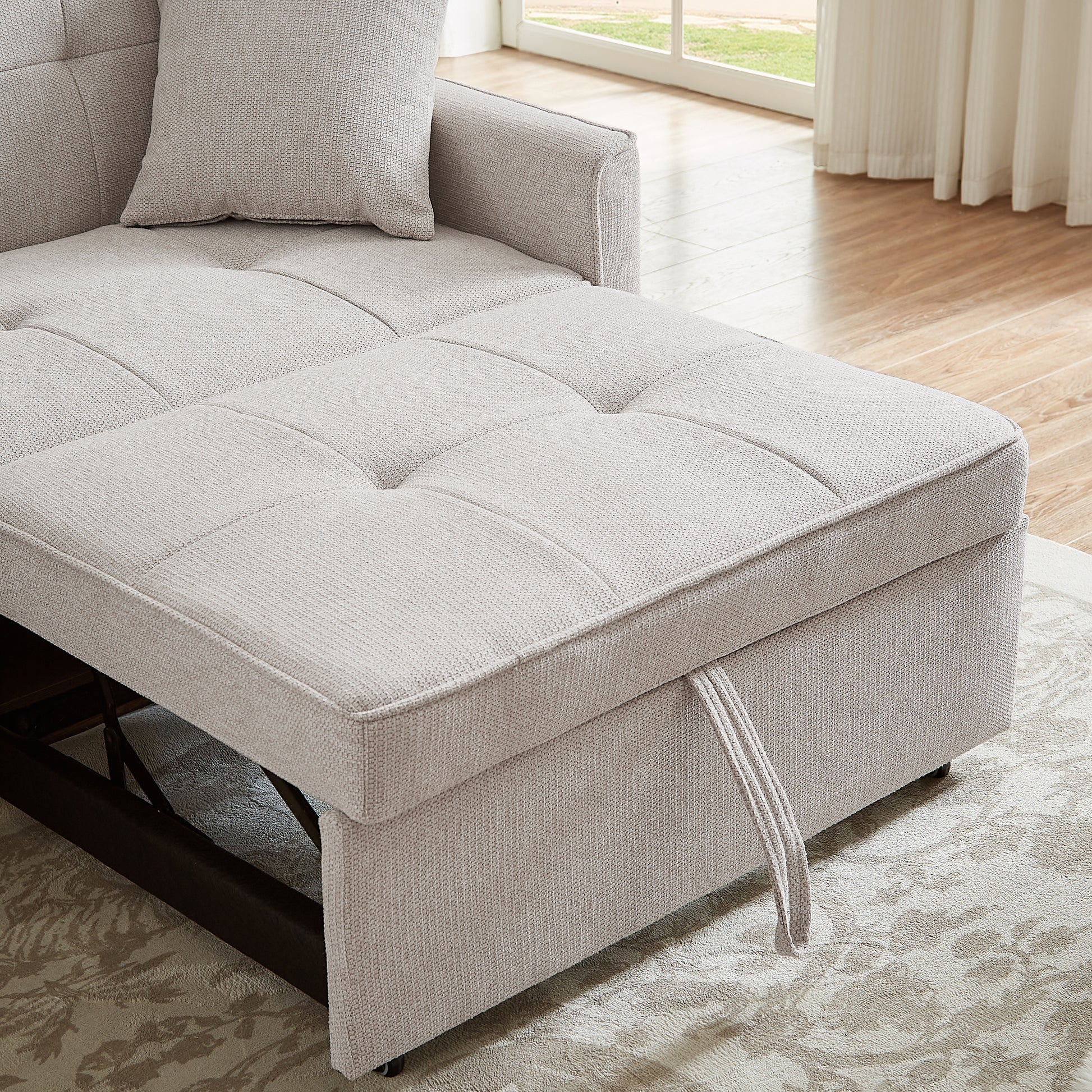 83.47 Inch Large Size Ivory Fabric 3 In 1 Convertible Sleeper Sofa Bed, For Living Room, Bedroom, Apartment, Office Ivory Fabric