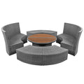 Patio 5 Piece Round Rattan Sectional Sofa Set All Weather Pe Wicker Sunbed Daybed With Round Liftable Table And Washable Cushions For Outdoor Backyard Poolside, Beige Yes Deep Seating Beige Water Resistant Frame Water Resistant Cushion Garden & Outdoor
